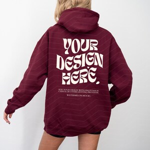 Back Gildan 18500 Maroon Gildan Hoodie Mockup Print on Back Maroon 18500 Hoodie Mockup Maroon Oversized Hoodie Mockup Hooded Model Mockup image 1