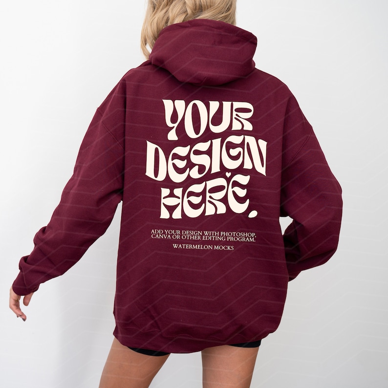 Back Gildan 18500 Maroon Gildan Hoodie Mockup Print on Back Maroon 18500 Hoodie Mockup Maroon Oversized Hoodie Mockup Hooded Model Mockup image 1