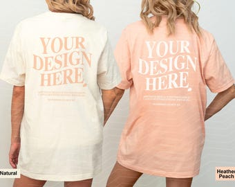 Back Couple Bella Canvas 3001 Natural Heather Peach Back Mockup BC 3001 Couple Mockup Bella Canvas 3001 Mockup Shirt Bachelorette Mockup