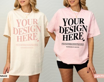 Couple Gildan 5000 Natural Light Pink Mockup Gildan 5000 Couple Mockup Gildan Mockup Bach Mockup Shirt Bachelorette Mockup Group Mockup