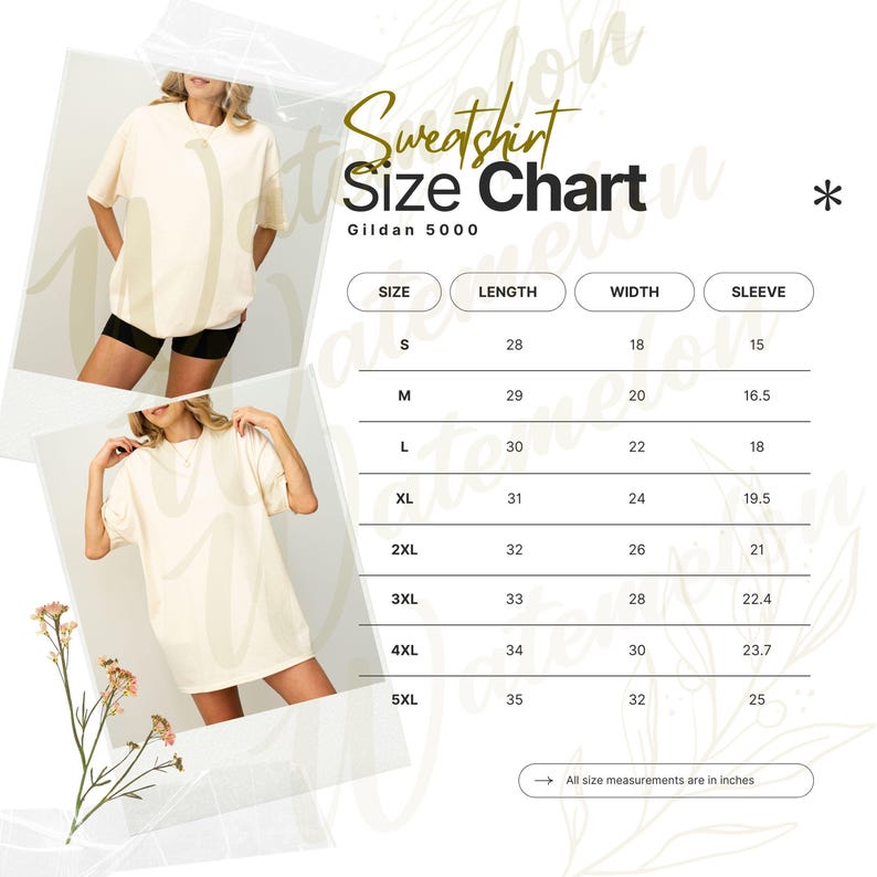 Size Chart Gildan CC1717 Mockup Tshirt Sizing Guide in Inches Unisex Size Chart Unisex Sizing Model Mock up Unisex Tee Size Chart Bundle image 5