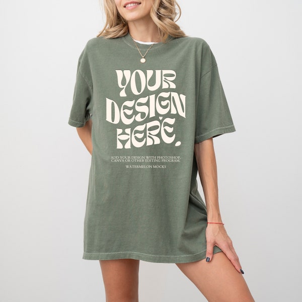 Comfort Colors C1717 Moss Shirt Moss CC Mockup Moss C1717 Mockup Model Mockup Green Shirt Mockup CC Beige Oversized Mock Up Moss Mock