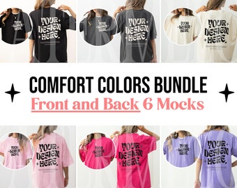 Comfort Colors Mockup Bundle Front and Back Tshirt Mockup Bundle Pepper C1717 Ivory Black Mockup Print on Back Oversized Tshirt Model Mockup