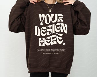 Gildan 18000 Dark Chocolate Mockup Sweatshirt Mockup Oversized Mockup Chocolate Sweatshirt Mockup 18000 Gildan Mockup Sweater Model Mock