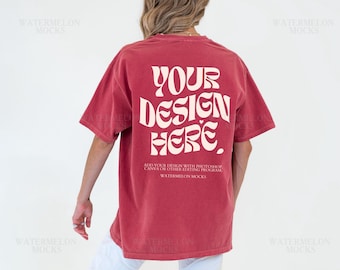 Comfort Colors Back Crimson Mockup C1717 Crimson Mock Up C1717 Back Mockup Back of Shirt Oversized Tshirt Model Mockup tshirt