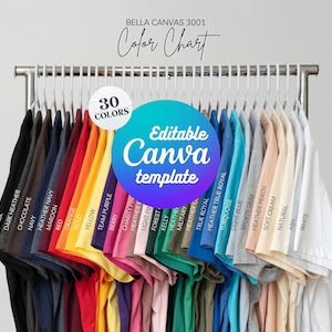 Bella Canvas 3001 Farbkarte, Printful T-Shirt 3001 Farbpalette, BC 3001 Farbmuster, 3001 T-Shirt Farbführer, Bella Canvas Mockup Bild 1