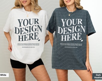 Couple Gildan 5000 White Dark Heather Mockup Gildan 5000 Couple Mockup Gildan Mockup Bach Mockup Shirt Bachelorette Mockup Group Mockup