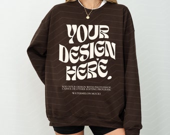 Gildan 18000 Dark Chocolate Mockup Sweatshirt Mockup Oversized Mockup Chocolate Sweatshirt Mockup 18000 Gildan Mockup Sweater Model Mock