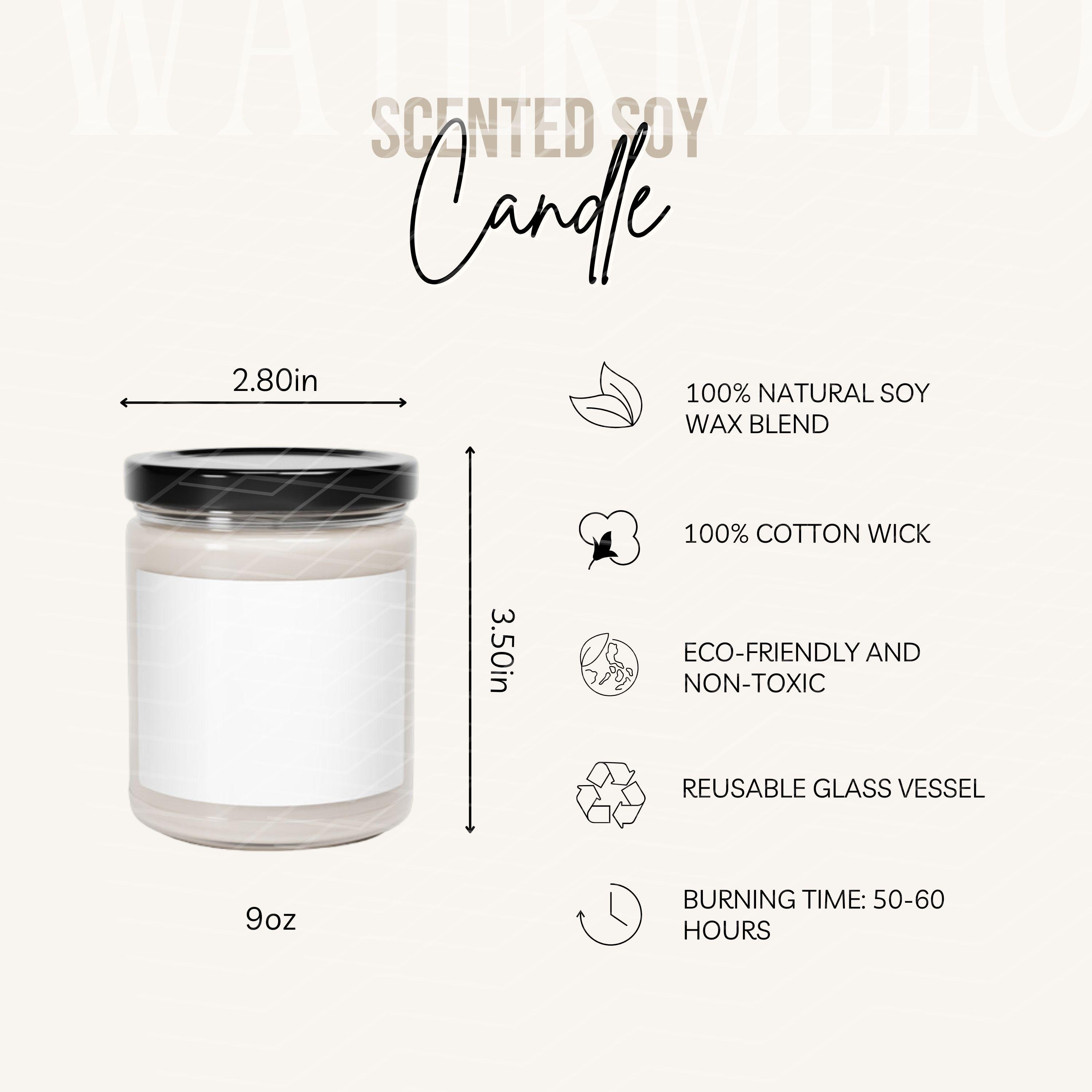 Scented Soy Candle Size Chart and Product Details Candle Size Guide and Key Features Mockup POD Listing Tool Care Instructions for Candle