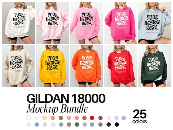 Gildan 18000 Mockup Bundle Sweatshirt Mockup Bundle Black White Mockup Print on Demand Oversized Sweatshirt Model Mockup Bundle  g180 Mockup