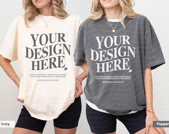 Couple Comfort Colors C1717 Pepper and Ivory Shirt C1717 Couple Mockup C1717 Mockup Bach Model Mockup Shirt Bachelorette Mockup Group Mockup