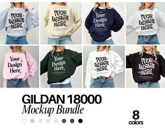 Gildan 18000 Mockup Bundle Sweatshirt Mockup Bundle Black White Mockup Print on Demand Oversized Sweatshirt Model Mockup Bundle  g180 Mockup