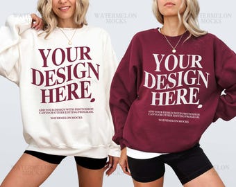 Couple Sweatshirt Mockup Gildan 18000 Mockup Maroon Mockup White 18000 Mockup Bachelorette Mockup Oversized Group Mockup Couple Crewneck