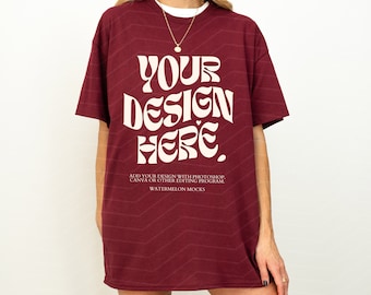 Gildan 5000 kastanjebruin T-shirt Mockup 5000 T-shirt Mockup Kastanjebruin Mockup Oversized Mockup Gildan 5000 Mockup Model Mockup G500 Mockup