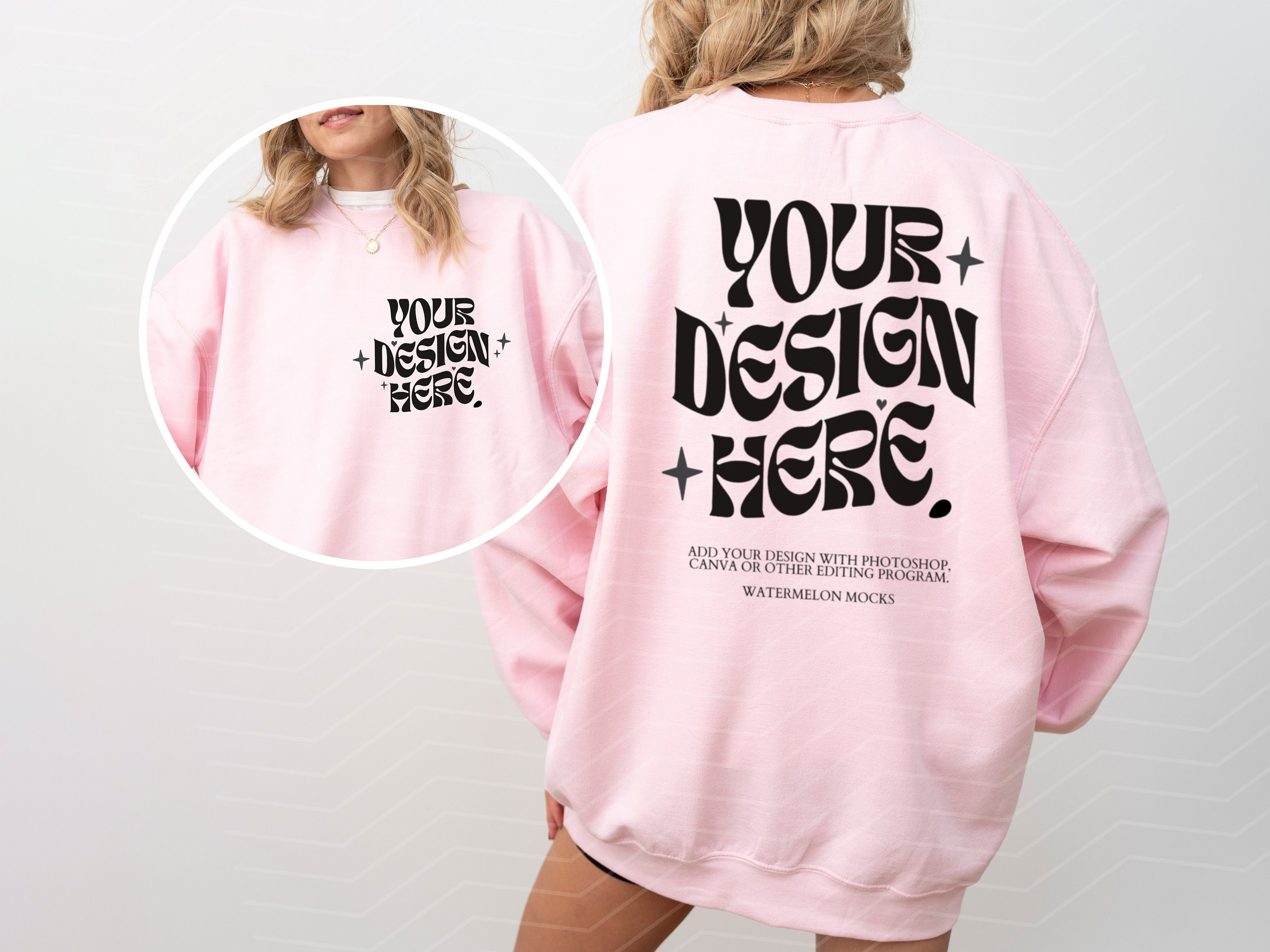 Front and Back Gildan 18000 Back Front Pink Sweatshirt