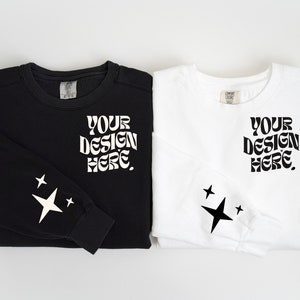 Sleeve Mockup Comfort Colors 1566 Couple Mockup Comfort Colors White Black Wedding Mockup Folded Sweatshirt Mock up Flat lay Mr Mrs Mockup