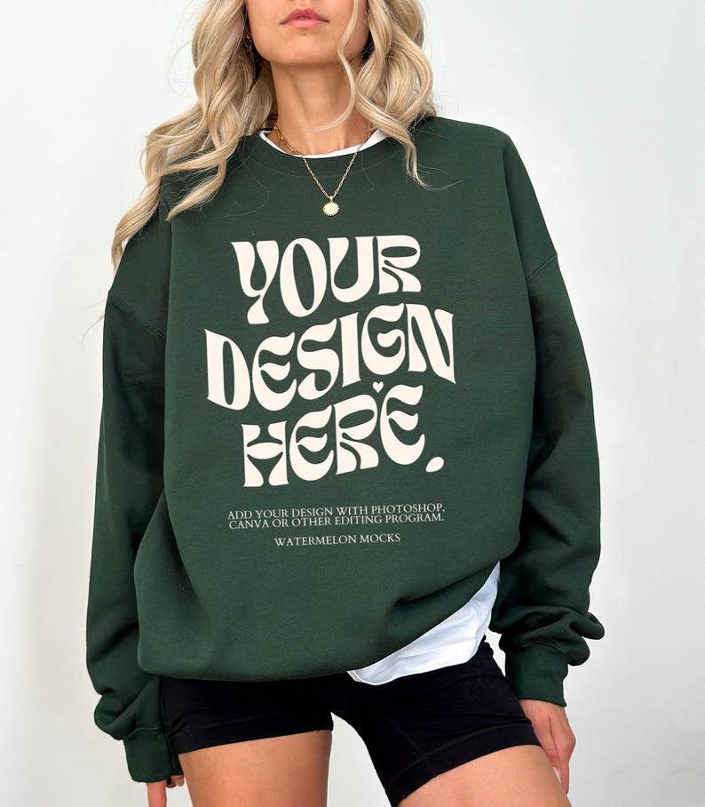 Gildan 18000 Green Mockup Green Sweatshirt Mockup Oversized Forest Green Hoodie Mockup Model 18000 Gildan Green Mock Crewneck Trendy Mock Up image 1