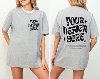 Bella Canvas 3001 Front and Back Mockup TShirt Sport Grey Front Back Mockup Bella Canvas 3001 Shirt Sport Grey Mockup Oversized Mockup