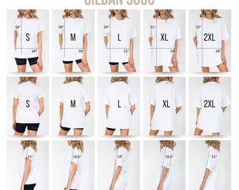 Gildan 5000 Size Chart Oversized Size Chart Canva Template Printable POD Size Guide Mockup Tshirt Unisex Mock up Sizechart  Gildan