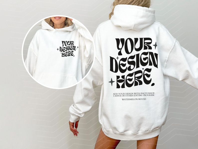 Fram- och baksida Gildan 18500 Mockup-paket Fram- och baksida Hoodie Mockup-paket Svartvitt Mockup-tryck på baksidan Stor hoodie Hela butikspaketet bild 9