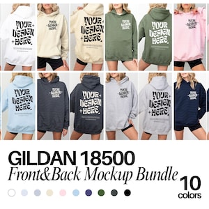 Front and Back Gildan 18500 Mockup Bundle Front Back Hoodie Mockup Bundle Black White Mock Print on Back Oversized Hoodie Whole Shop Bundle