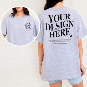 Gildan 5000 Sport Grey TShirt Front and Back Mockup 5000 Shirt Mockup Sport Grey Mockup Front Back Oversized Mockup Gildan 5000 Mockup