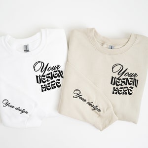 Sleeve Mockup Gildan 18000 Couple Mockup Sand White Wedding Mockup Gildan Sweatshirt 18000 Folded Sweatshirt Mock up Flat lay Mr Mrs Mockup