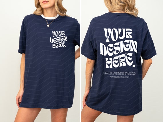 Bella Canvas 3001 Front and Back Mockup Tshirt Navy Front Back