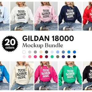 Lot maquette de sweat-shirt Gildan 18000 sur le devant, maquette noire, blanc, bleu marine, maquette de sweat-shirt surdimensionné, maquette dans toute la boutique, maquette