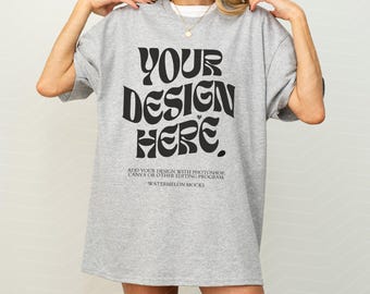 Gildan 5000 Sport Grey TShirt Mockup 5000 TShirt Mockup Sport Grey Mockup Oversized Mockup Gildan 5000 Mockup Model Mockup G500 Mockup
