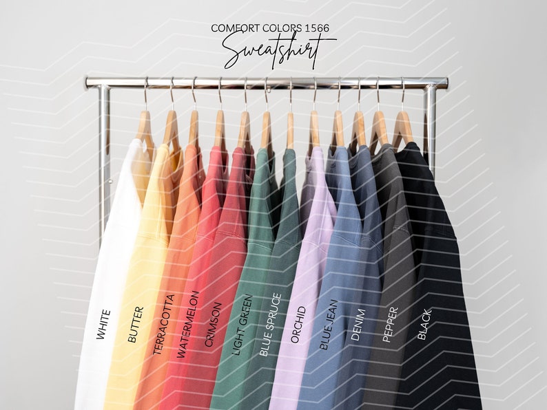 Comfort Colors 1566 Farbkarte Printful Sweatshirt CC1566 Farboptionen CC 1566 Farbmuster Farbleitfaden Größentabelle Pullover-Größentabelle Bild 1