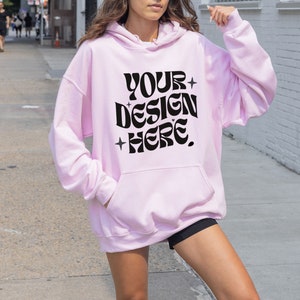 Light Pink Gildan Hoodie Gildan 18500 Mockup Gildan Pink Hoodie Mockup Oversized Hoodie Mockup Pink Gildan Model Mockup 18500 Model Mockup