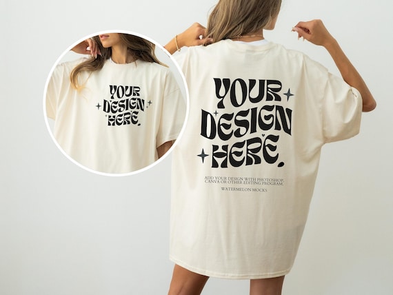 Comfort Colors Front and Back Ivory C1717 Ivory Mockup Print on Back Oversized Tshirt Model Mockup Gildan Natural Mockup 3001 Beige t-Shirt