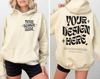 Front Back Gildan 18500 Mockup Gildan Sand Hoodie Mockup Front and Back Sweatshirt Model Back Mockup Gildan Sand 18500 Sand Gildan Outdoors