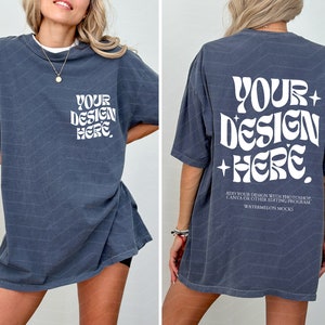 Front and Back Comfort Colors Denim Mockup C1717 Denim Mockup Front Back Mockup Print on Back Oversized Tshirt Model Mockup Blue Mockup image 1