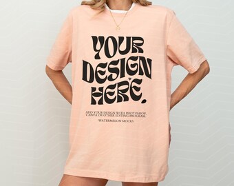 Heather Peach Bella Canvas 3001 TShirt Mockup Heather Peach Bella Canvas 3001 Shirt Mockup Oversized Mockup Bella Canvas Model Mockup Tee