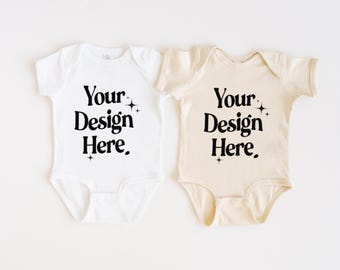 Rabbit Skins 4400 Baby Bodysuit Flat Lay Couple Mockup Kids Couple Mockup 4400 White Mockup Natural Mockup Onesie Mockup Aesthetic Mockup