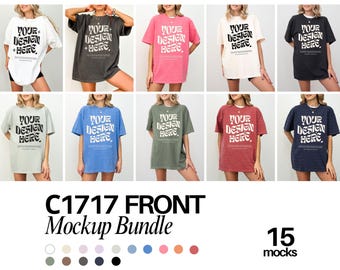 Comfort Colors 1717 Mockup Bundle Front Tshirt Mockup Bundle Pepper C1717 Ivory Black Mockup Print on Demand Oversized Tshirt Model Mockup