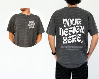 Front and Back Comfort Colors Mockup Pepper Mockup Male C1717 Oversized Tshirt Model Mockup Men C1717 Mockup T-Shirt Mock Up