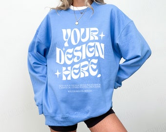 Gildan 18000 Carolina Blue Mockup  Carolina Blue Sweatshirt Mockup Oversized Mockup 18000 Gildan Carolina Blue Mock Crewneck Trendy Mock