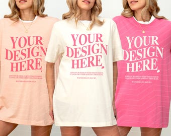 Group T-Shirt Mockup Bella Canvas 3001 Natural Heather Peach Mockup BC 3001 Mockup Shirt Bachelorette Mockup Friends Mockup Trendy Mockup