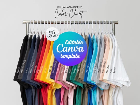 Bella Canvas 3001 Color Chart Printful Tshirt 3001 Color Palette Options BC 3001 Color Swatch 3001 t-shirt Color Guide Bella Canvas Mockup
