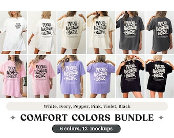 Comfort Colors Mockup Bundle Front and Back Tshirt Mockup Bundle Pepper C1717 Ivory Black Mockup Print on Back Oversized Tshirt Model Mockup