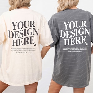 Back Mockup Comfort Colors C1717 Pepper and Ivory Shirt Print on Back Couple Mockup C1717 Mockup Bach Model Mockup Shirt Bachelorette Mockup