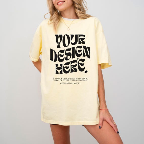 Comfort Colors C1717 Banana Shirt Banana CC Mockup Banana C1717 Mockup Model Mockup Banana Shirt Mockup CC Yellow Oversized Mock Up Pink