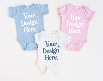 Rabbit Skins 4400 Baby Bodysuit Flat Lay Couple Mockup Kids Couple Mockup 4400 White and Pink Mockup Onesie Mockup Aesthetic Mockup