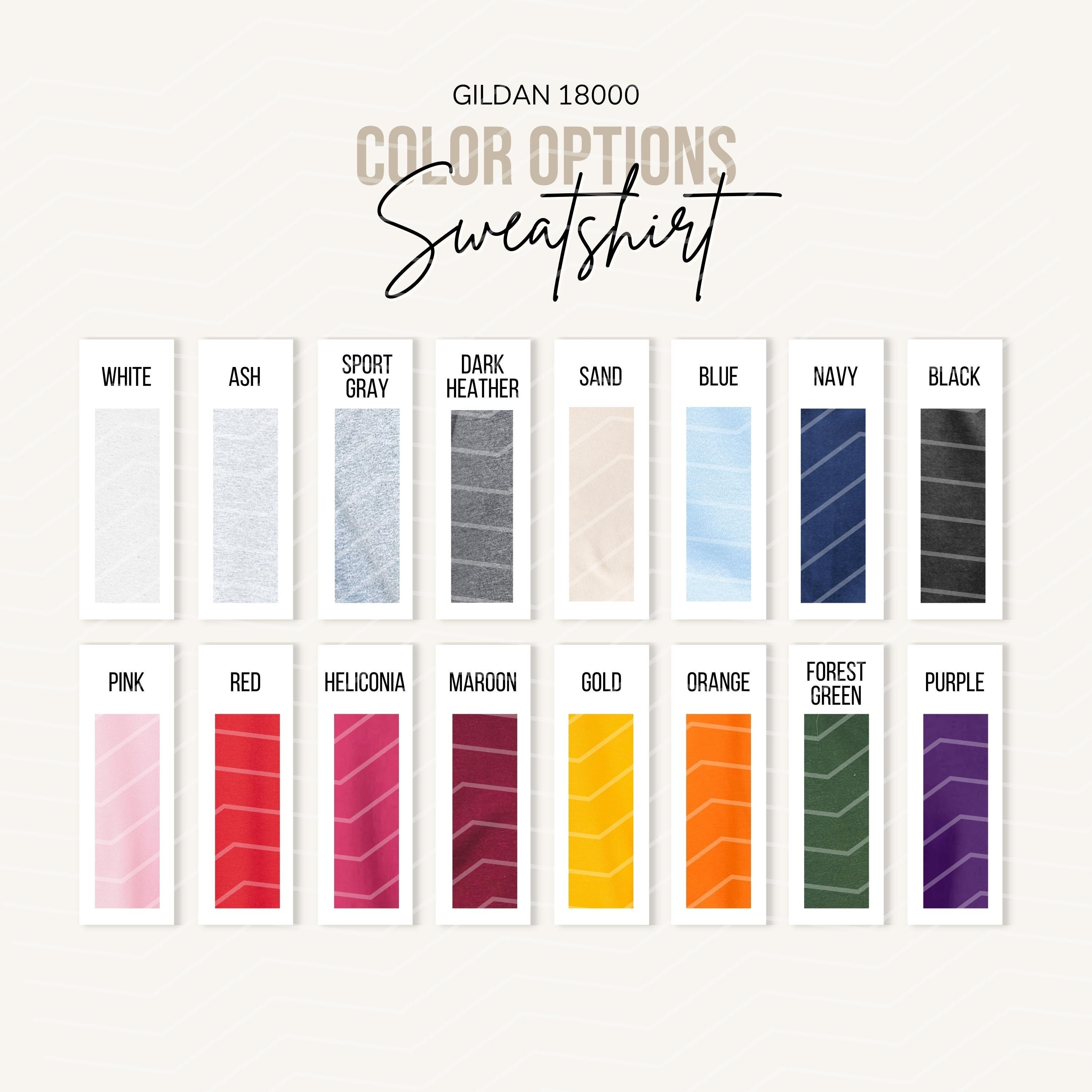 Gildan 18000 Color Chart Printful Sweatshirt 18000 Color Options Gildan ...
