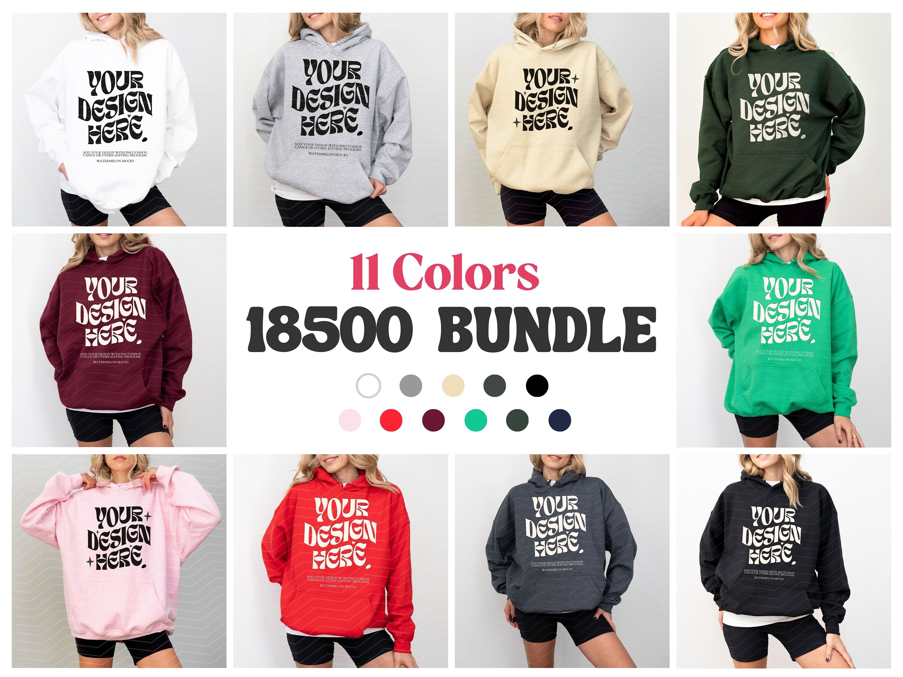 Gildan 18500 Mockup Bundle 18500 Hoodie Mockup Bundle Black White Irish Green Mockup Oversized Hoodie Bundle Hooded Mock up Model Mockup