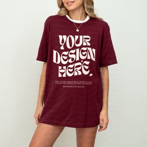 Maroon Bella Canvas 3001 TShirt Mockup Maroon Bella Canvas 3001 Shirt Mockup Oversized Mockup Bella Canvas Model Mockup Tee