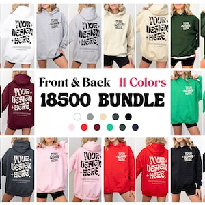 Front and Back Gildan 18500 Mockup Bundle Front Back Hoodie Mockup Bundle Black White Mock Print on Back Oversized Hoodie Whole Shop Bundle